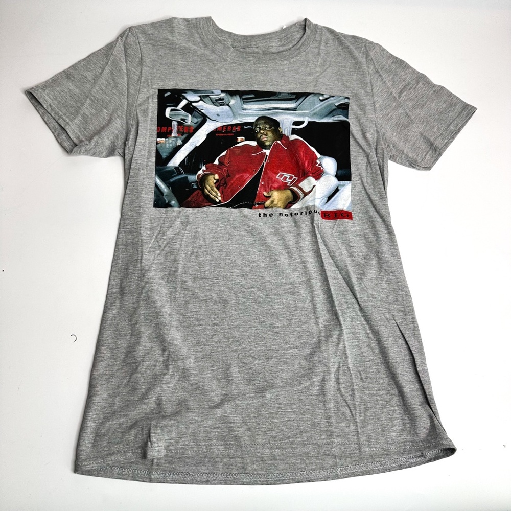 NEW Notorious B.I.G. Biggie Smalls 90's Gray Graphic Short Sleeve Tee T-Shirt